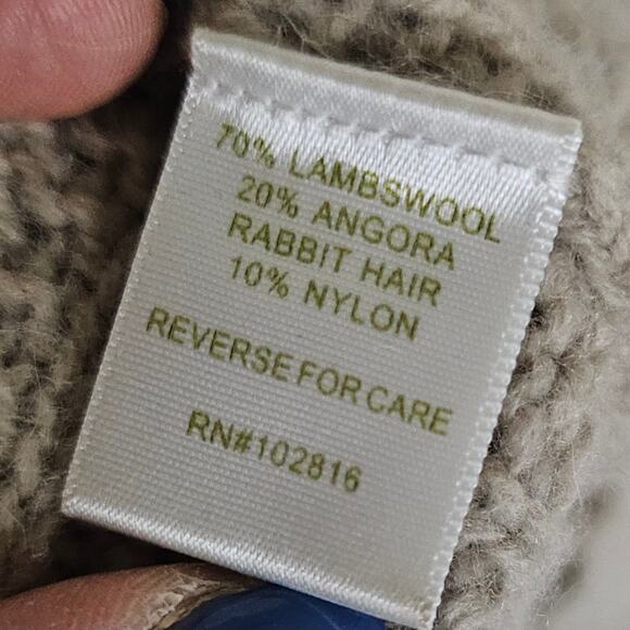 Garnet Hill Sm Ws Oatmeal Tan knit Lambwool Angora Blend turtleneck sweater Warm - Picture 11 of 12